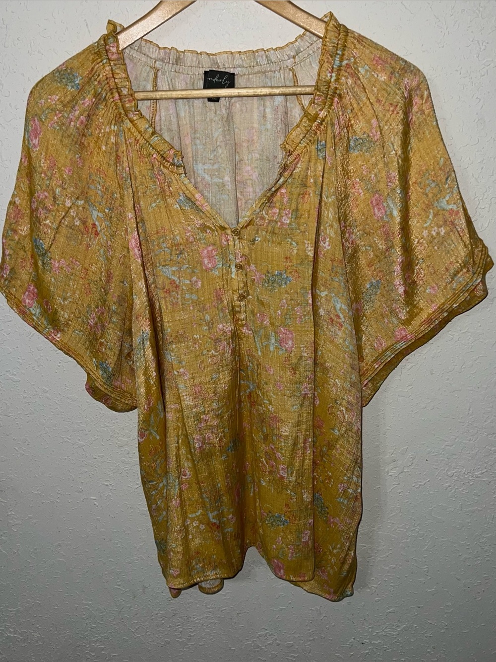 Wonderly yellow floral print relaxed breezy silhouette Blouse size XXL.